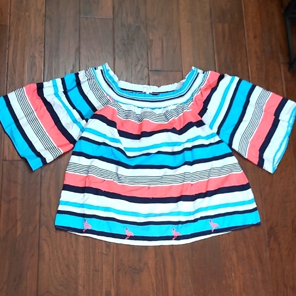 Crown & Ivy women's striped top with embroidered flamingos size 1X